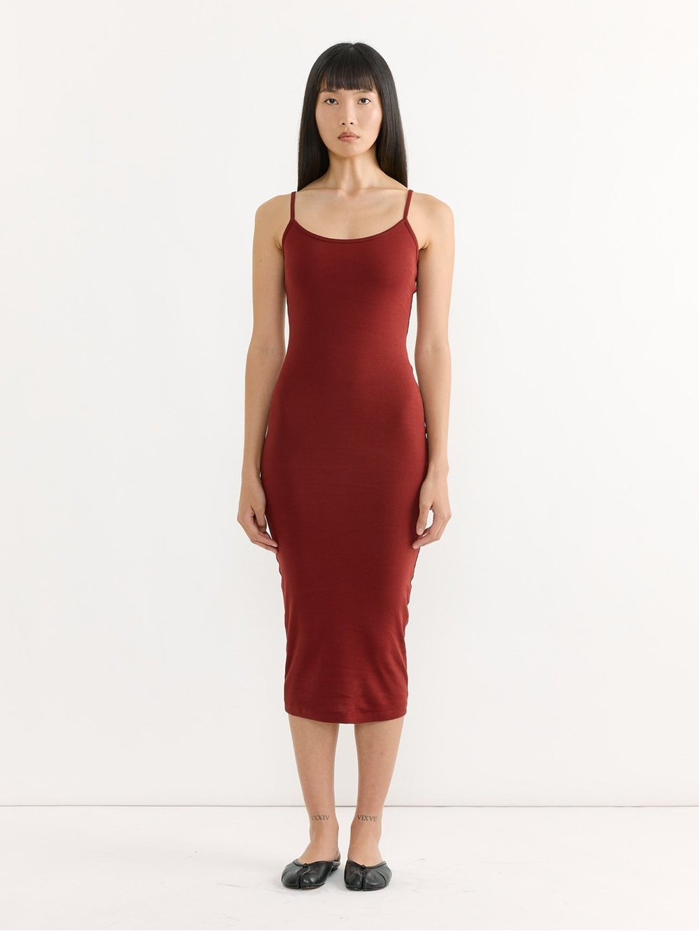 Flore Flore Bibi Midi Camisole Dress In Syrah Organic Cotton Bodycon Fitted